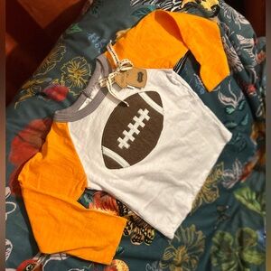 Brand New Mud Pie Football Raglan Shirt with Orange Sleeves Size 2T-3T